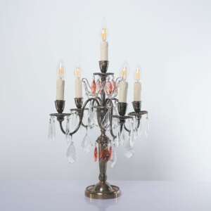Pair of French Silver-Plated Girandole Candelabra Lamps France, Circa 1920