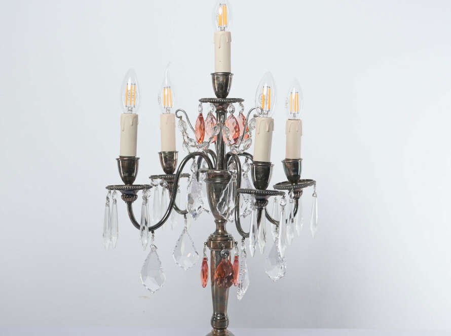 Pair of French Silver-Plated Girandole Candelabra Lamps France, Circa 1920