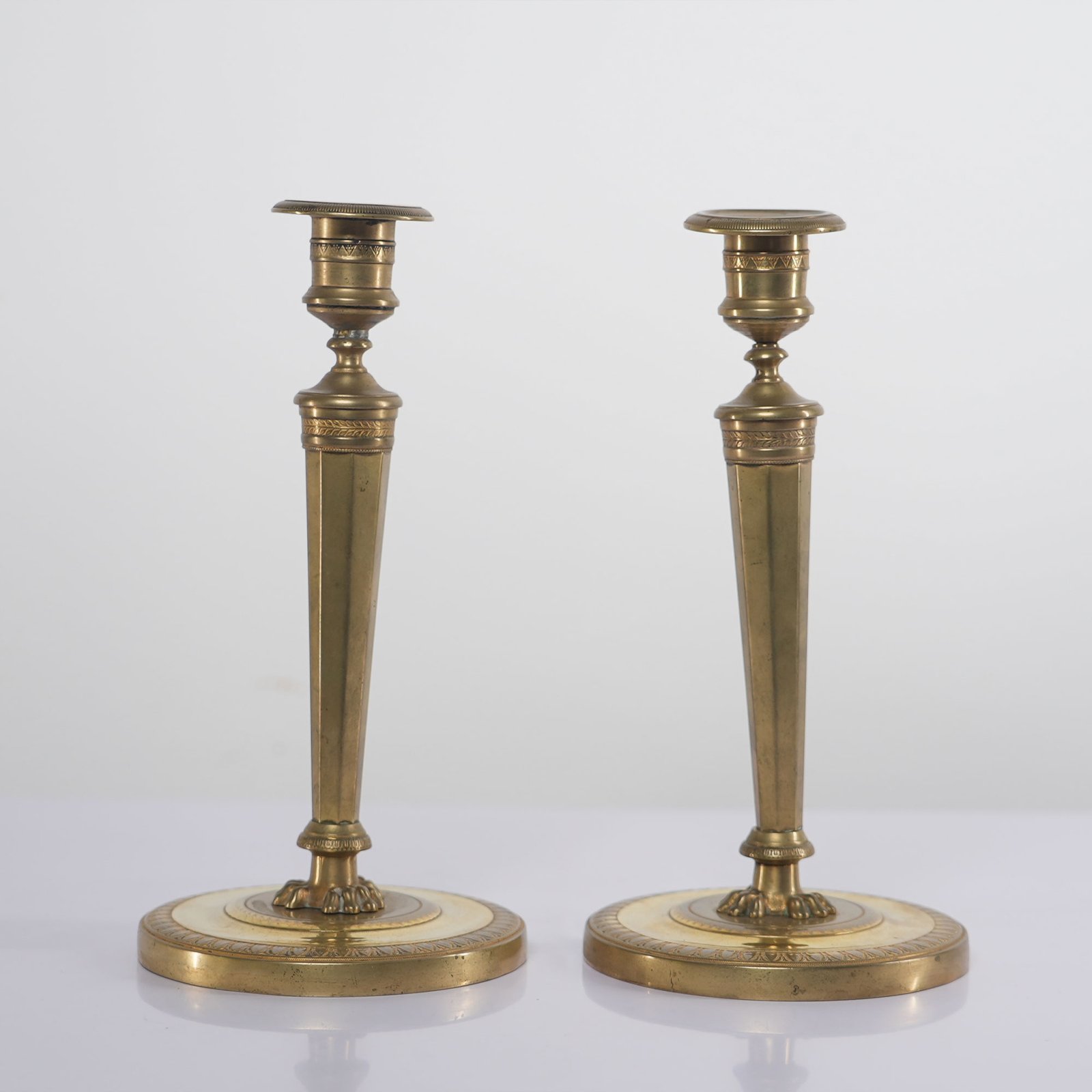 Antique French Gilt Bronze Candlesticks Late 19th Century, Neoclassical Influence