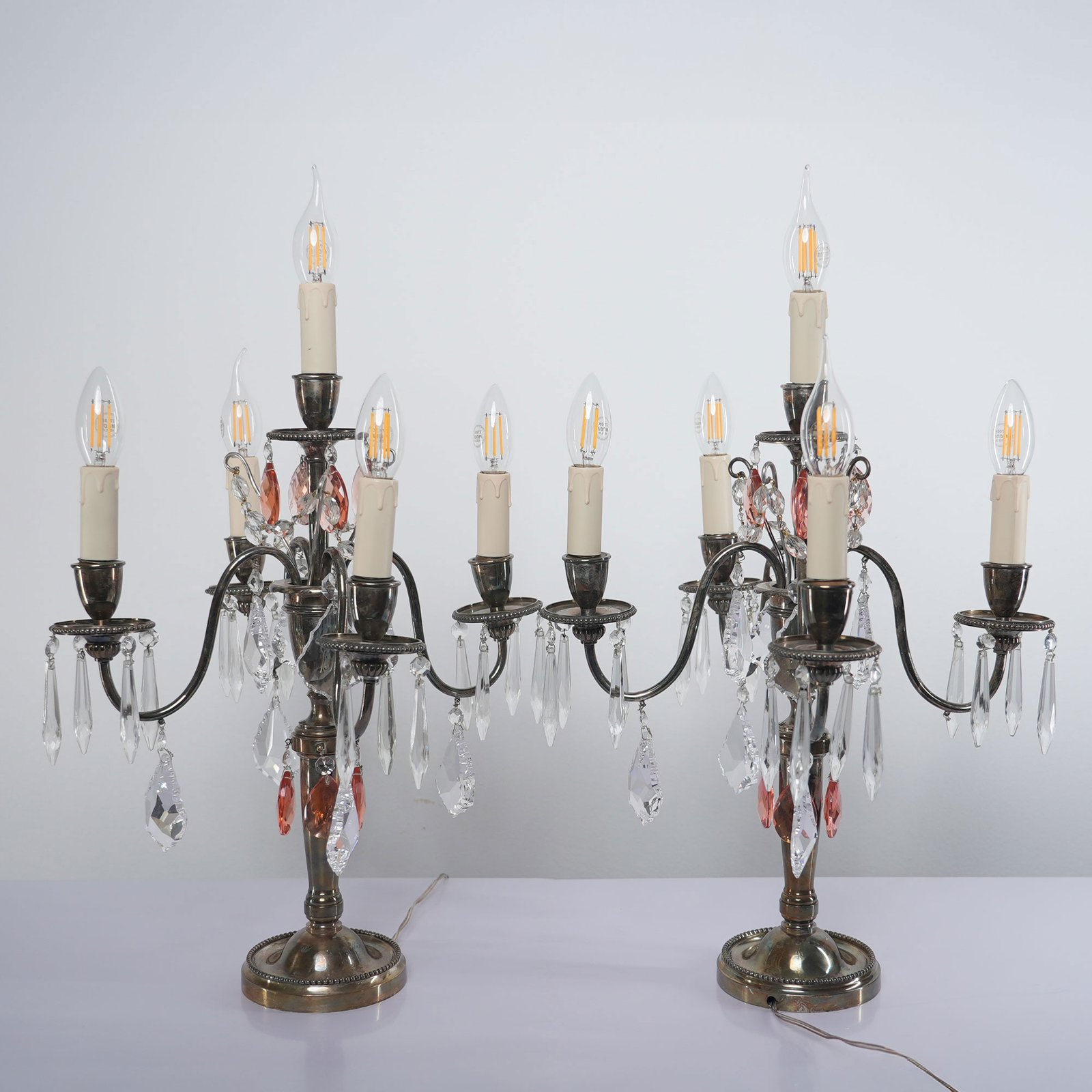 Pair of French Silver-Plated Girandole Candelabra Lamps France, Circa 1920 – photo 2