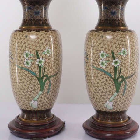 Pair of Antique Chinese Cloisonné Enamel Vases Mounted as Table Lamps (c. 1850–1890)