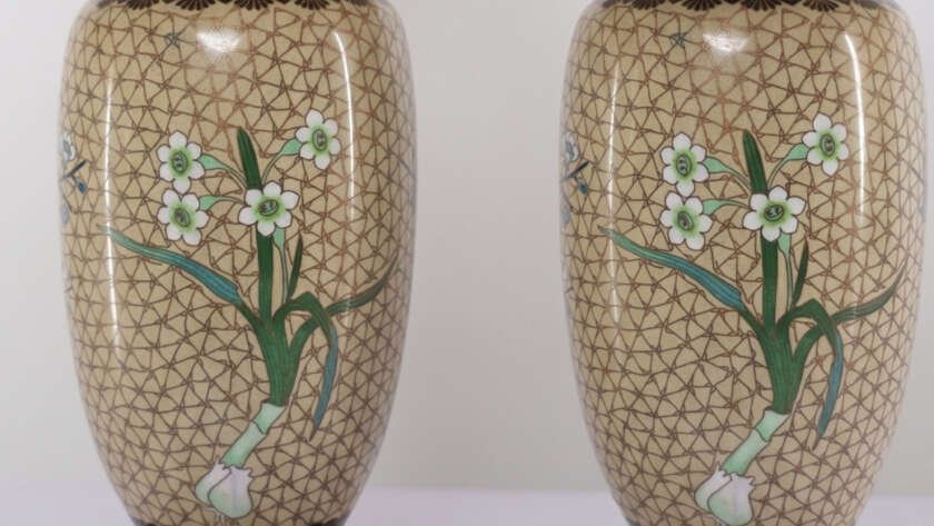 Pair of Antique Chinese Cloisonné Enamel Vases Mounted as Table Lamps (c. 1850–1890)