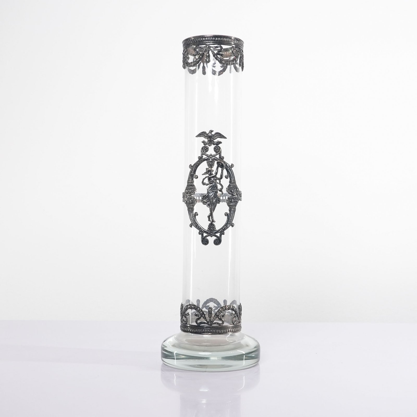 Topázio Portugal Art Nouveau Glass Vase with Silver Mounts Portugal, Art Nouveau Style