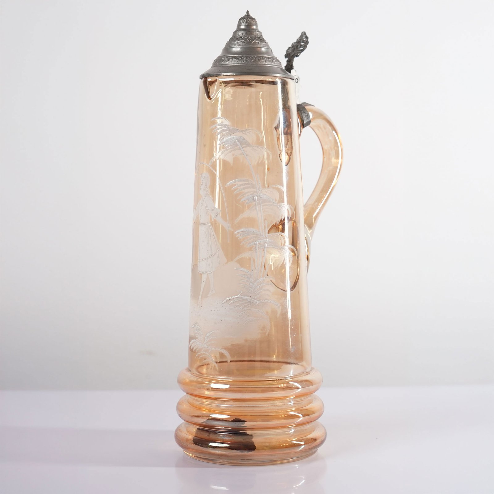 Mary Gregory Amber Glass Set with Pewter Lid Pitcher Central Europe, Circa 1880 – photo 3