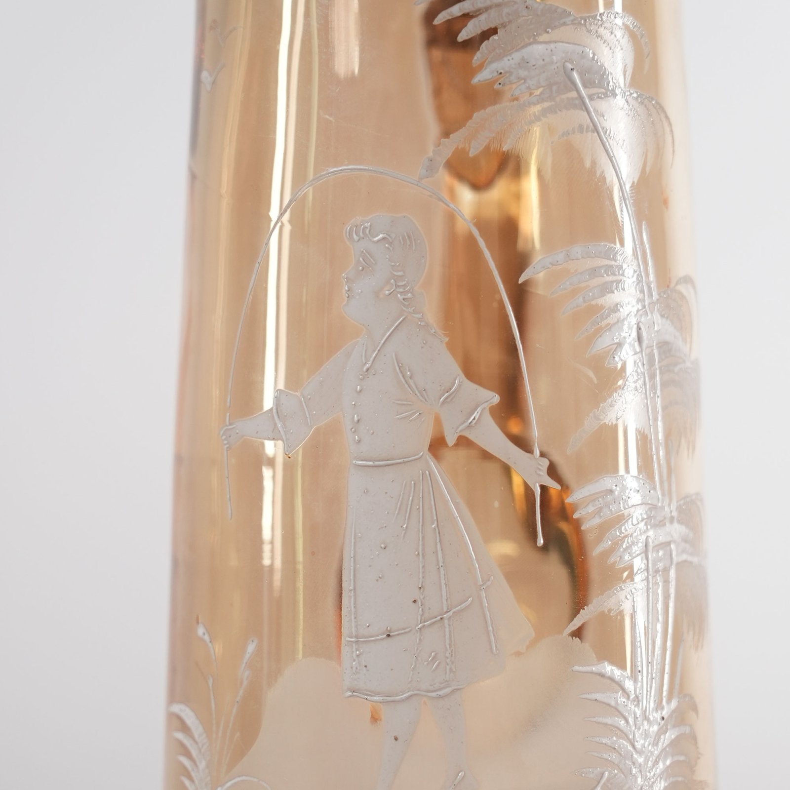 Mary Gregory Amber Glass Set with Pewter Lid Pitcher Central Europe, Circa 1880 – photo 4