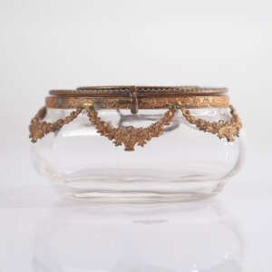 Antique Baccarat Crystal Box with Bronze Lid & Hand Painted Classical Scene – French Decorative Art