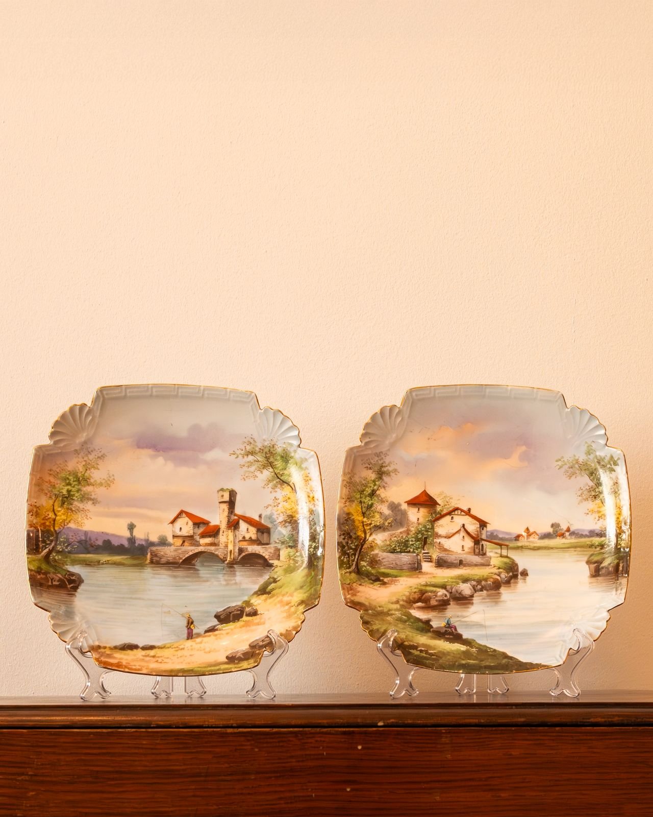 Pair of Antique Limoges Hand Painted Landscape Plates, Circa 1925 – French Porcelain Collectibles
