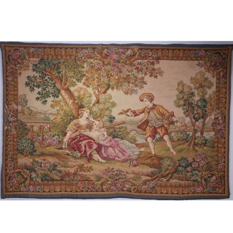 Large Vintage French Tapestry Wall Hanging – Château Garden Scene, Mid-20th Century
