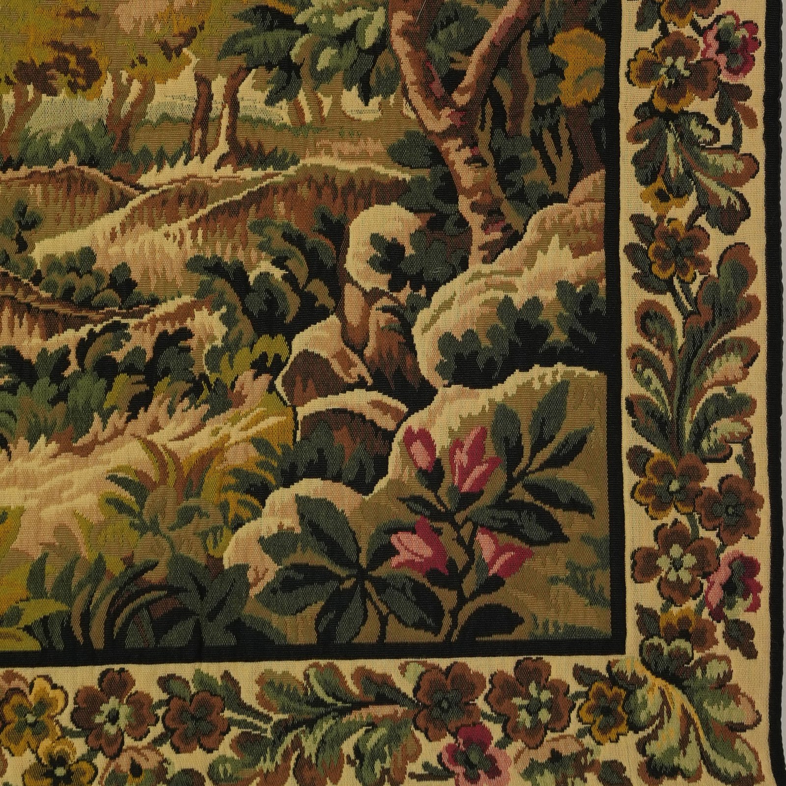 Vintage French Verdure Tapestry Wall Hanging – Cavalier & Village Pastoral Scene, Mid-20th Century – photo 2