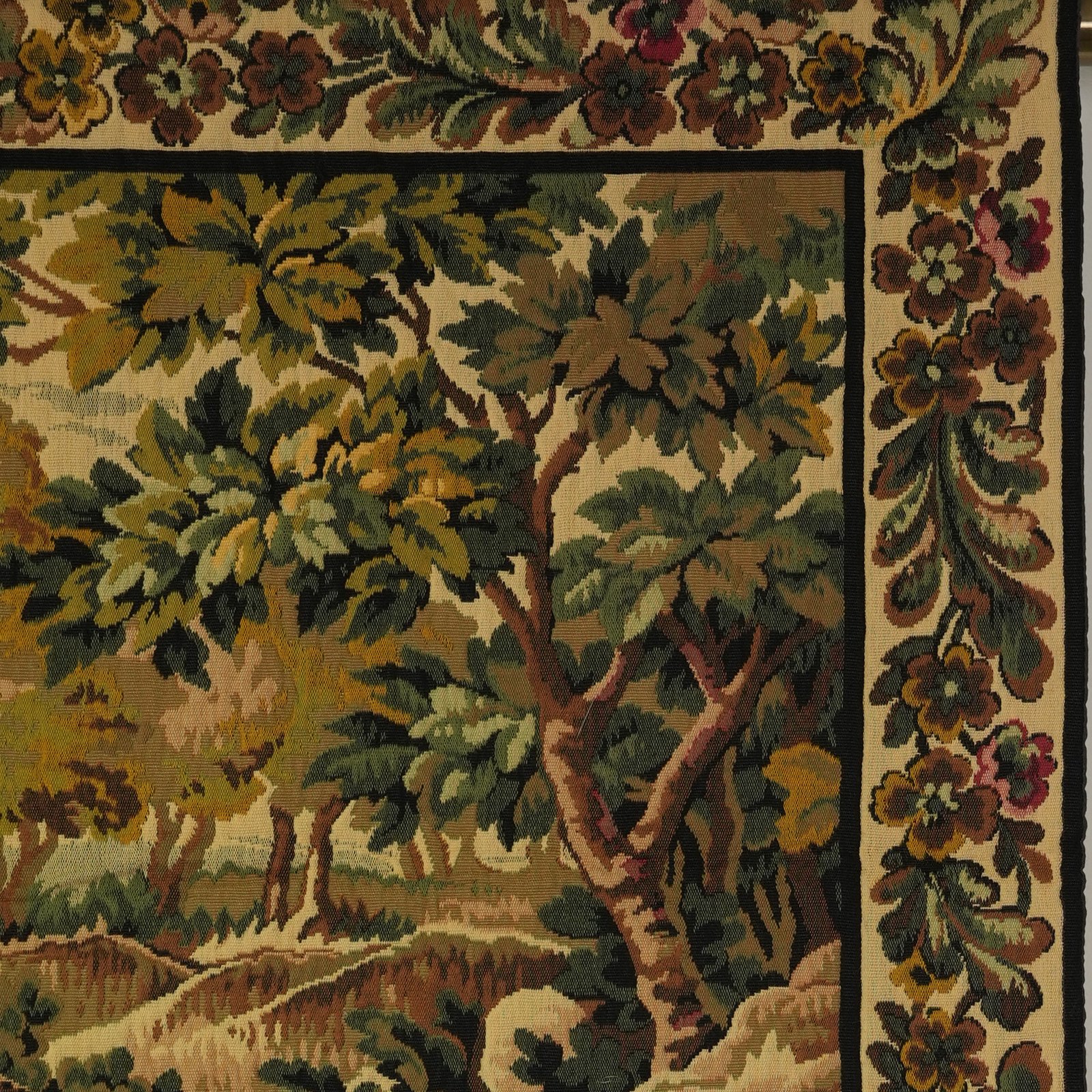 Vintage French Verdure Tapestry Wall Hanging – Cavalier & Village Pastoral Scene, Mid-20th Century – photo 3