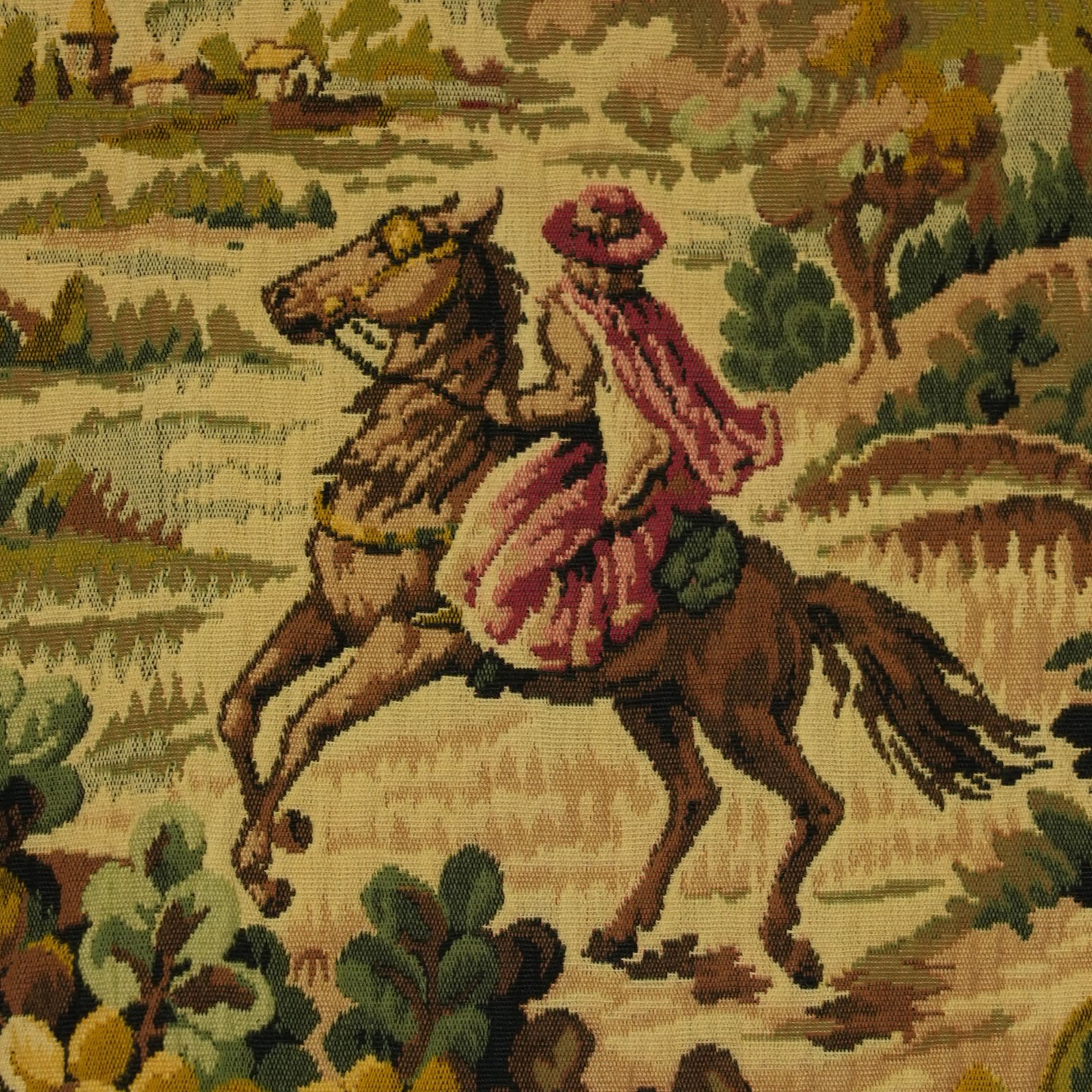Vintage French Verdure Tapestry Wall Hanging – Cavalier & Village Pastoral Scene, Mid-20th Century – photo 4